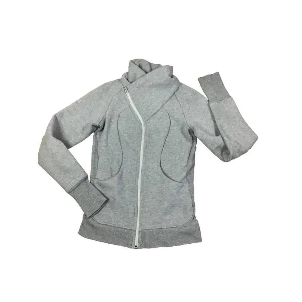 Lululemon Cozy Cuddle Up Asymmetrical Zip Jacket High Collar Gray Size 2